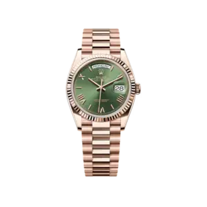 Rolex Day-Date 36 Everose Gold & Diamond Bezel Green Dial 128395TBR – Luxury President Watch